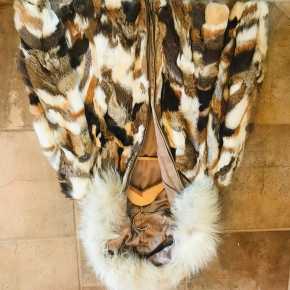 Vintage Pieced Rabbit Fur Coat with Hood - Picture 2 of 8